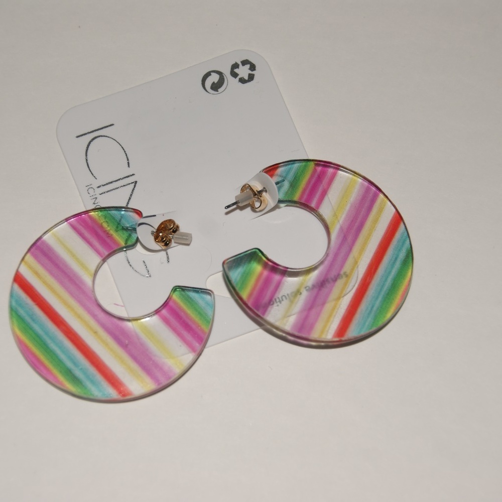 NEW 45MM Candy Striped Hoop Earrings NWT - Picture 4 of 6